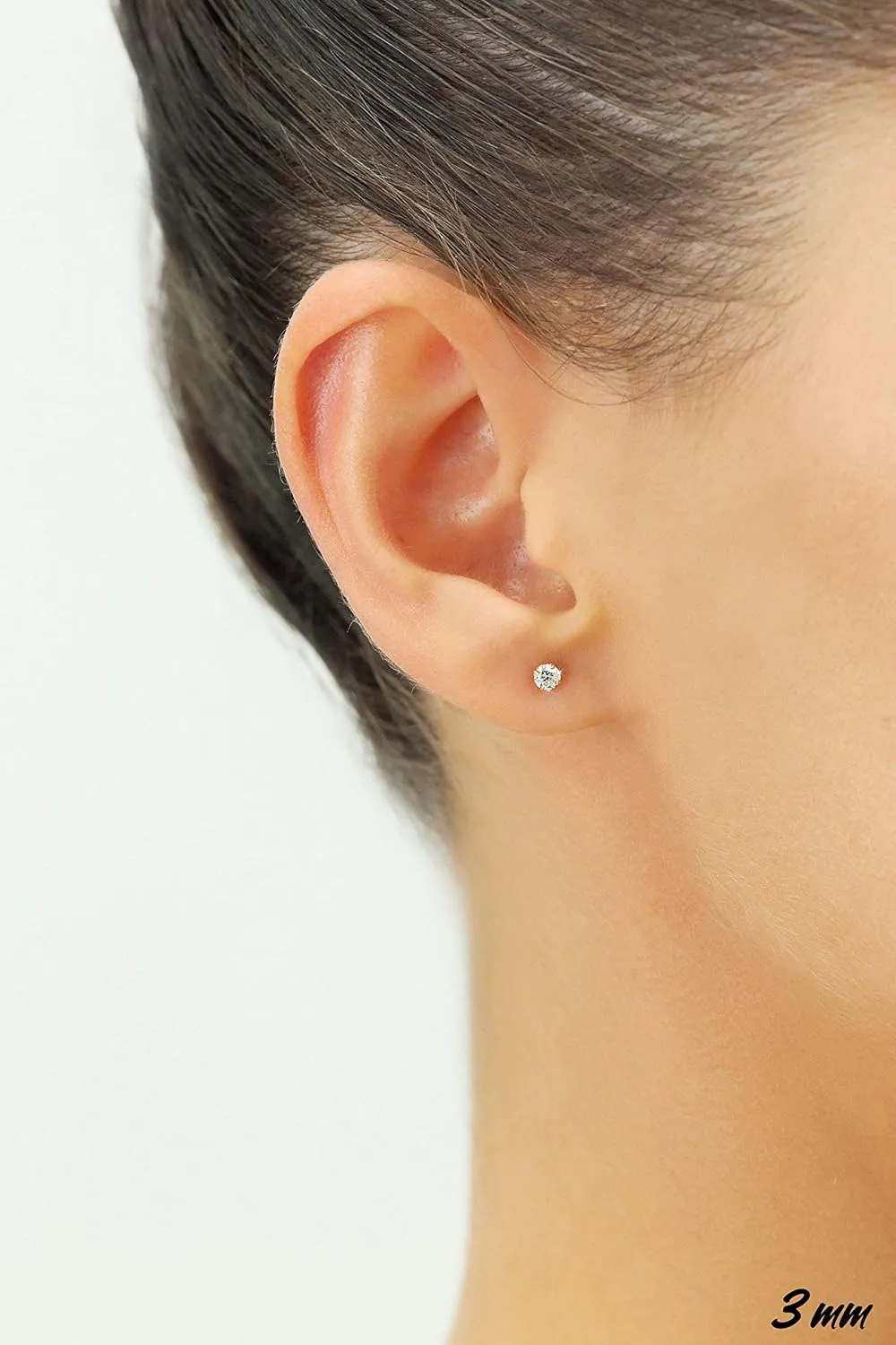 14k White Gold Solitaire Round Cubic Zirconia Stud Earrings with Gold butterfly Pushbacks
