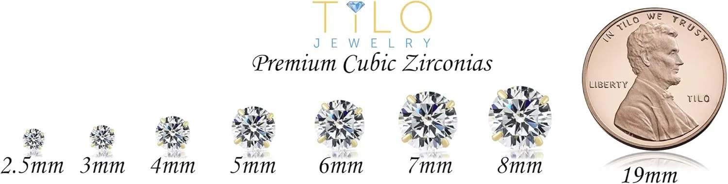 14k White Gold Solitaire Round Cubic Zirconia Stud Earrings with Gold butterfly Pushbacks