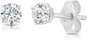 14k White Gold Solitaire Round Cubic Zirconia Stud Earrings with Gold butterfly Pushbacks