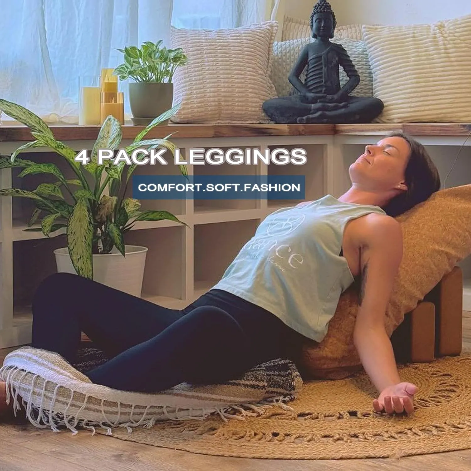 4 Pack Leggings for Women Full Length Capri w/Pockets High Waisted Tummy Control Soft No See-Thru Yoga Pants Workout