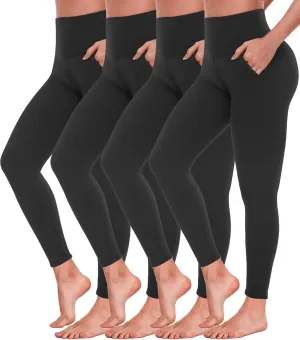 4 Pack Leggings for Women Full Length Capri w/Pockets High Waisted Tummy Control Soft No See-Thru Yoga Pants Workout