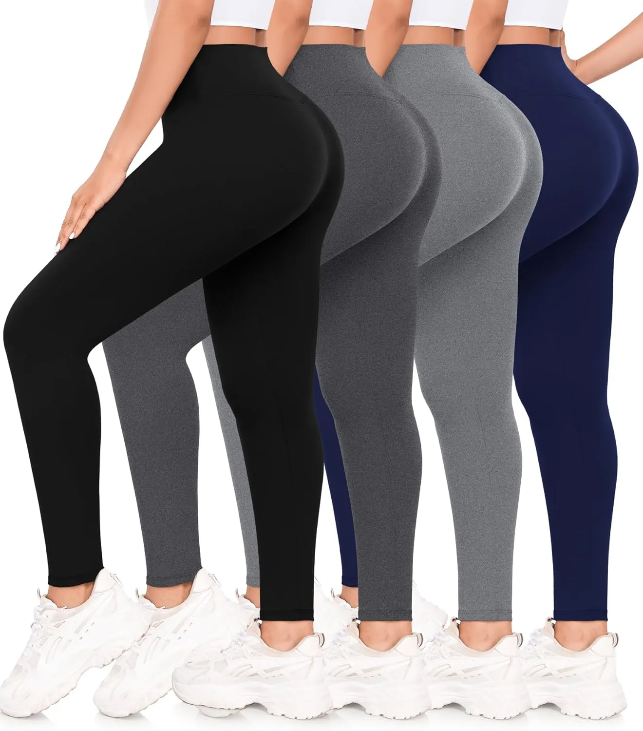 4 Pack Leggings for Women Full Length Capri w/Pockets High Waisted Tummy Control Soft No See-Thru Yoga Pants Workout