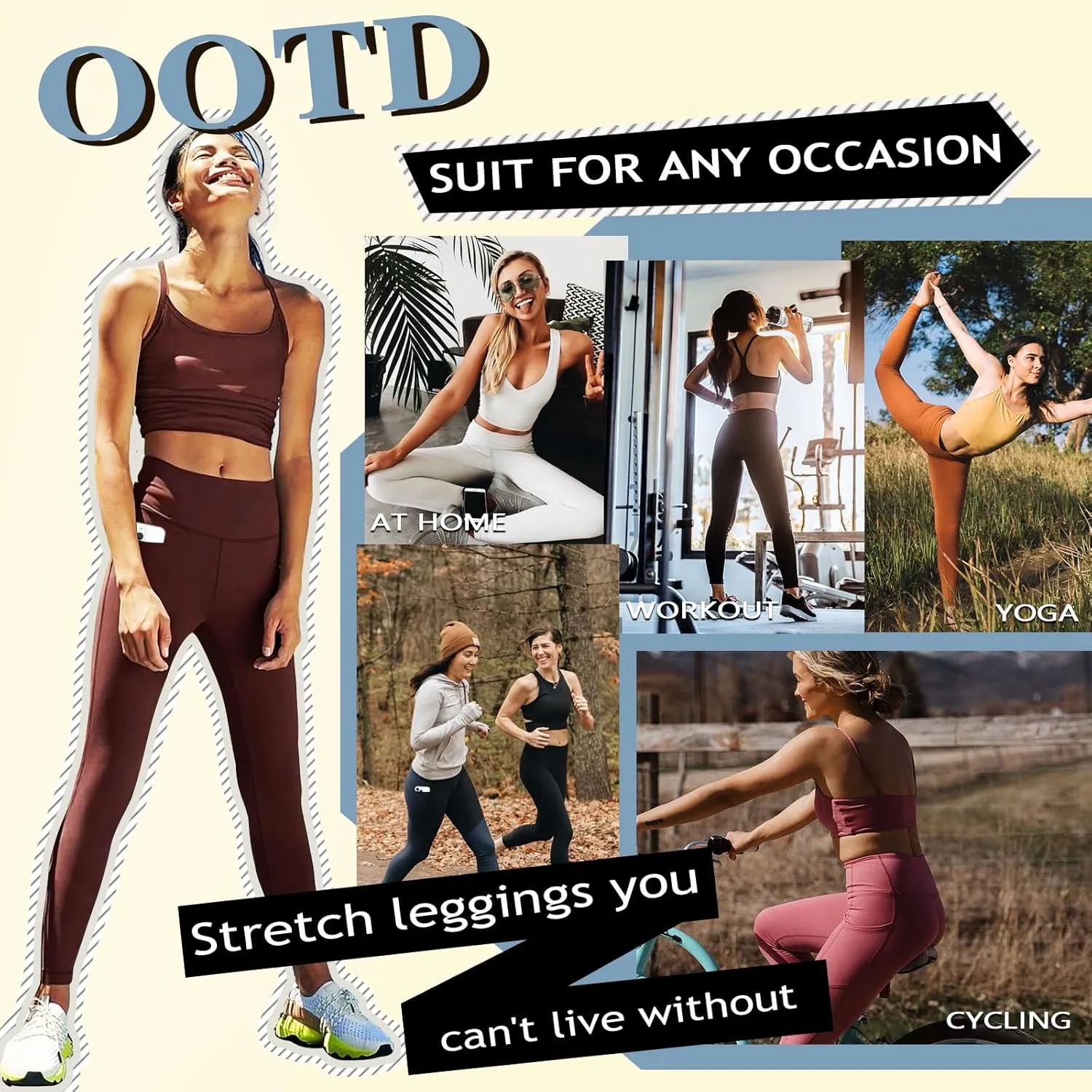 4 Pack Leggings for Women Full Length Capri w/Pockets High Waisted Tummy Control Soft No See-Thru Yoga Pants Workout