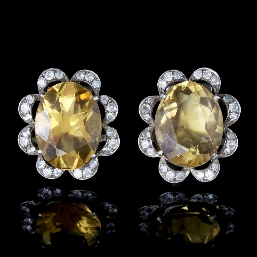 Antique Victorian Citrine Earrings Silver Clip Earrings Circa 1900