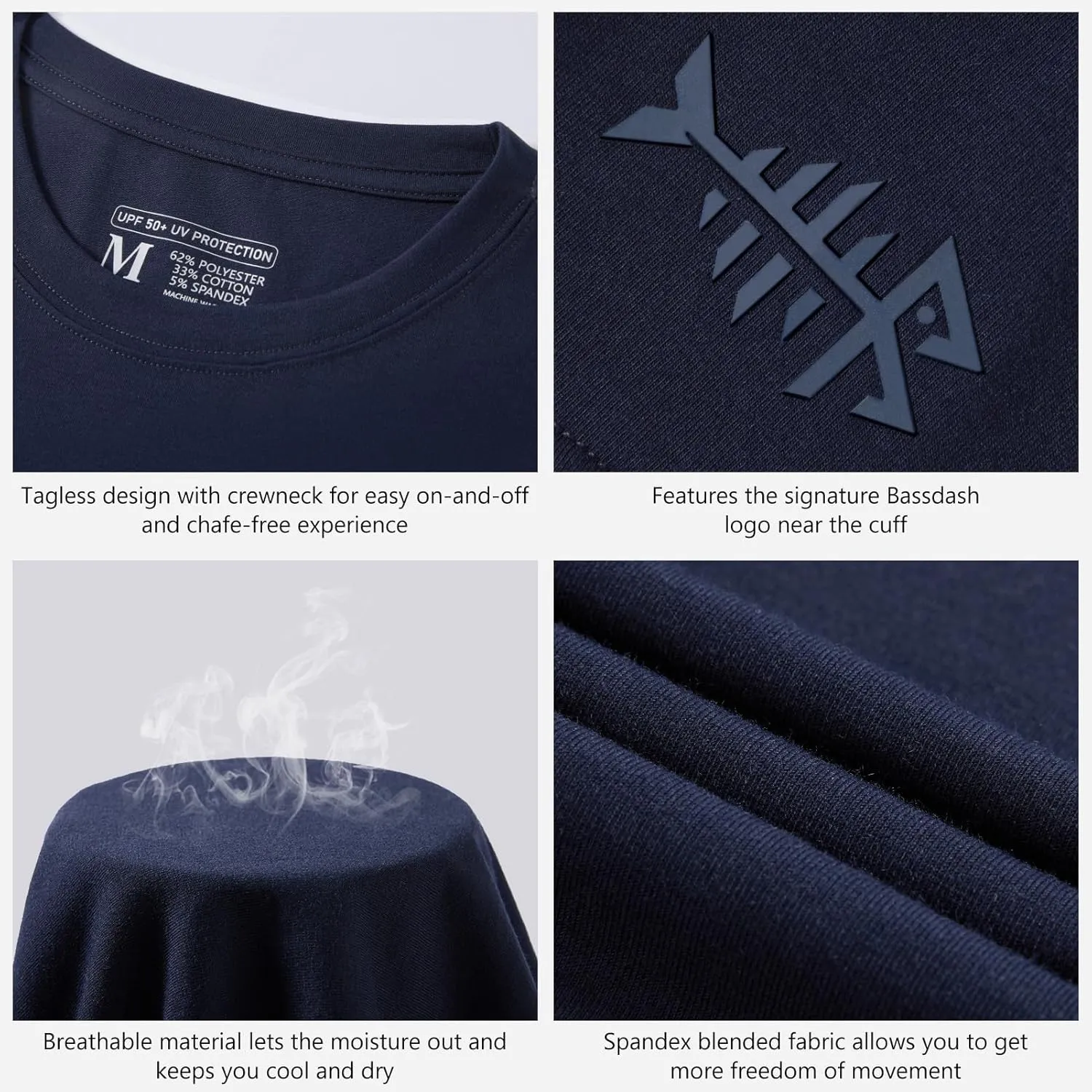 BASSDASH Men's Ultra Soft Cotton Blend UPF 50  Long Sleeve Fishing Shirt UV Sun Protection Casual Performance Tee