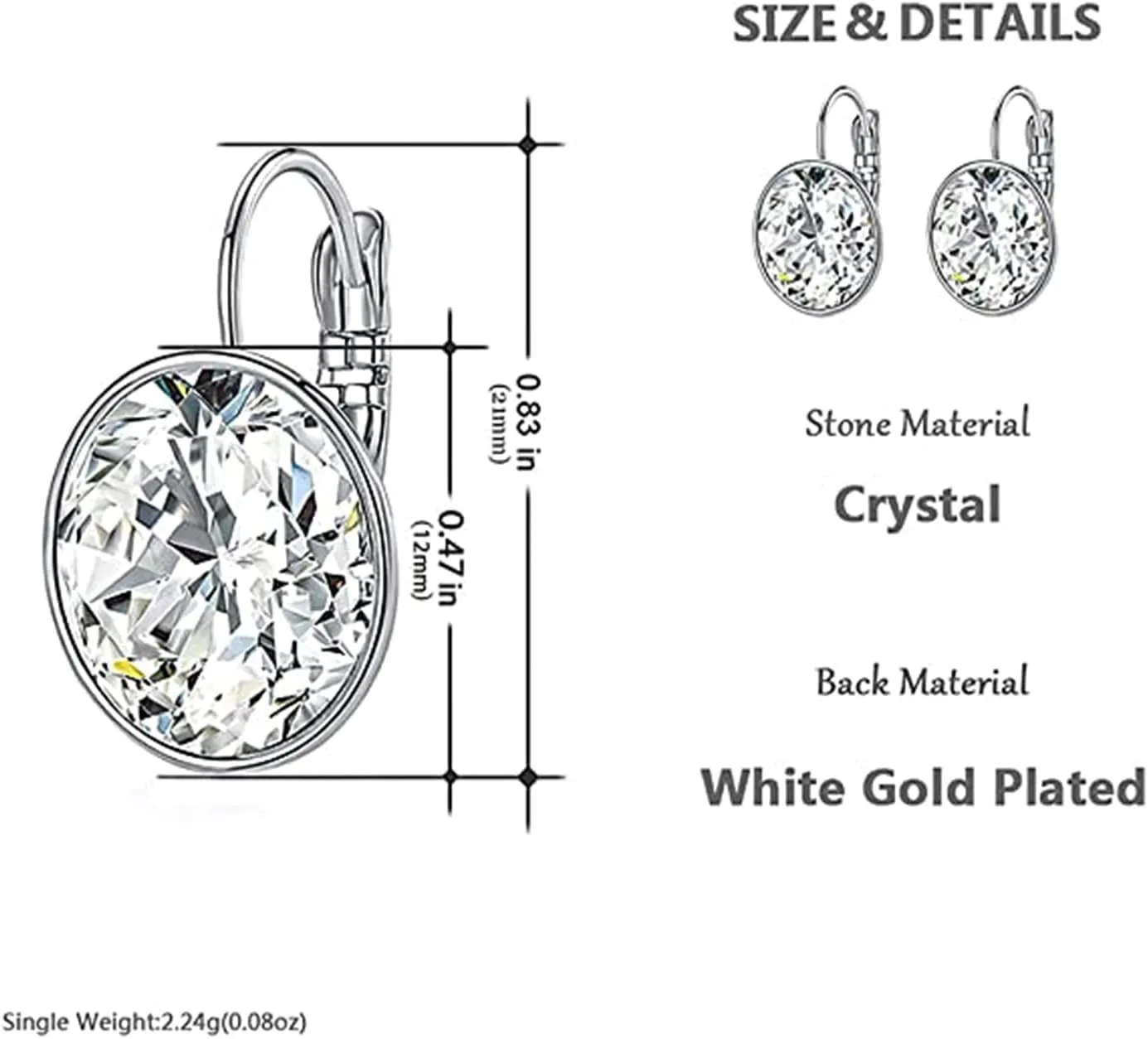 Bella Drop Earrings Crystals 18K White Gold Plated Hypoallergenic Dangle Earrings Jewelry for Women
