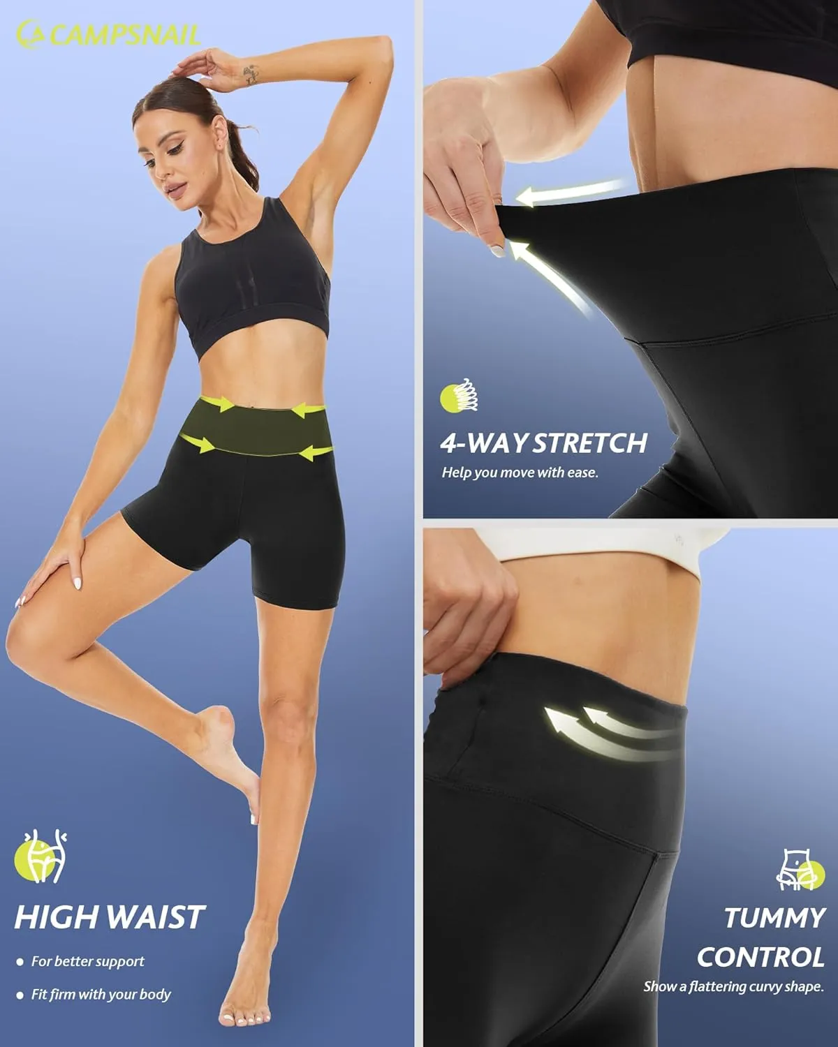 CAMPSNAIL Workout Biker Shorts Women - 3"/5"/8" High Waisted Tummy Control Spandex Booty Volleyball Shorts for Yoga Dance