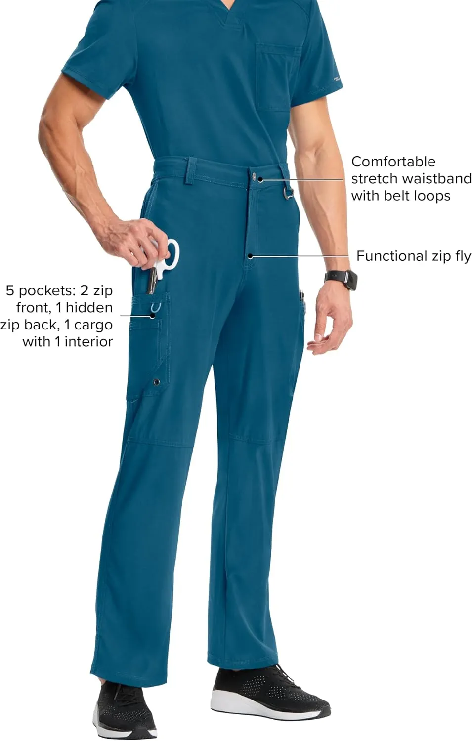 Cherokee Men's Scrub Pants Modern Fit 6 Pockets Tapered Leg with Drawstring CK200A