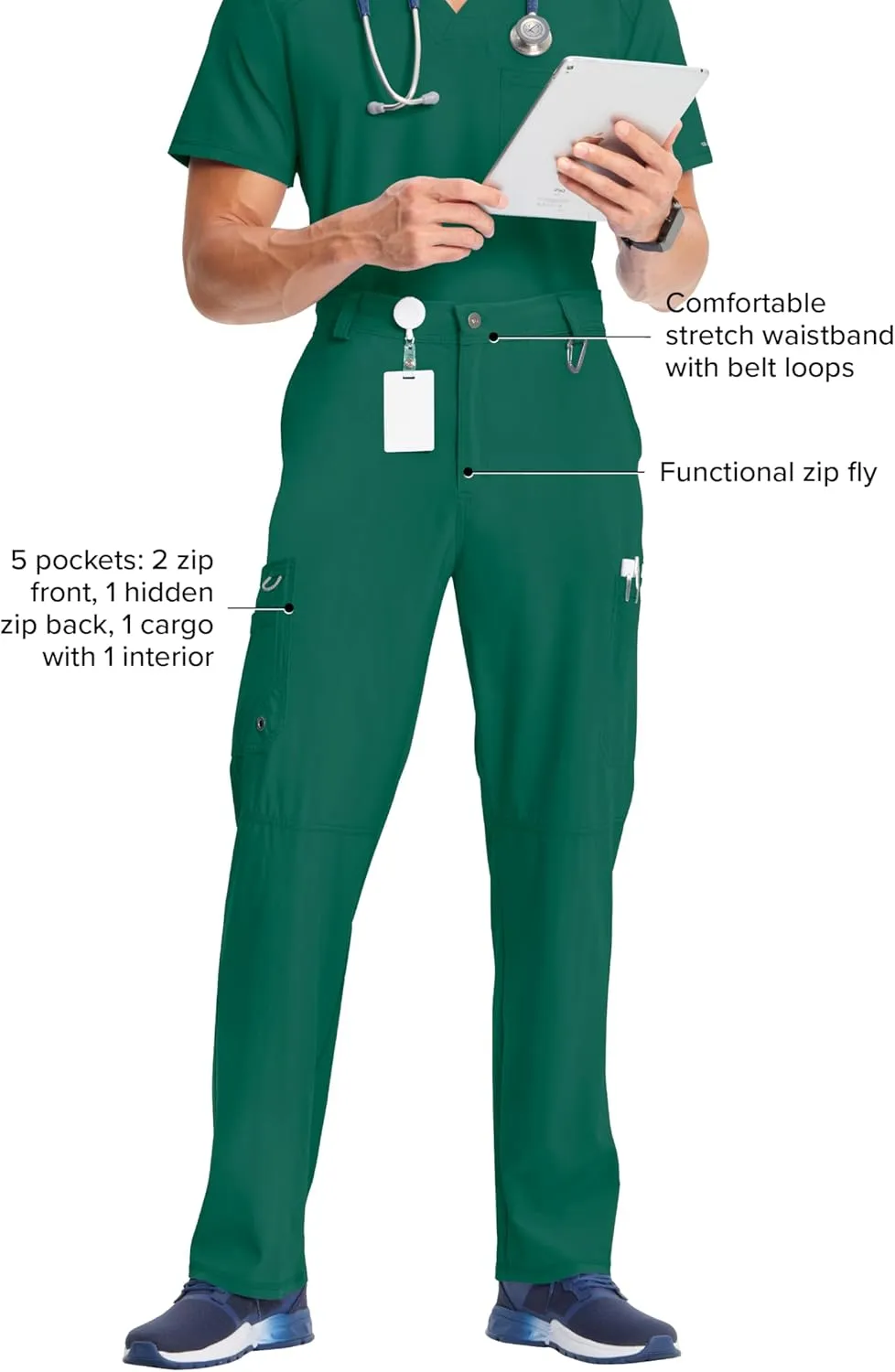 Cherokee Men's Scrub Pants Modern Fit 6 Pockets Tapered Leg with Drawstring CK200A