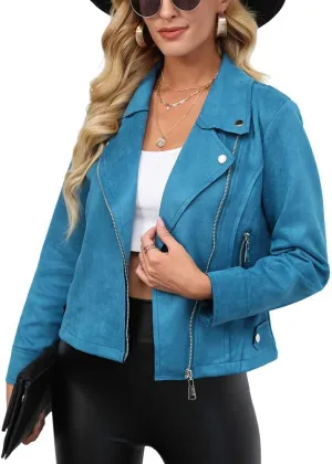 chouyatou Women's Classic Notched Lapel Asymmetric Zip Motorcycle Faux Suede Leather Jacket