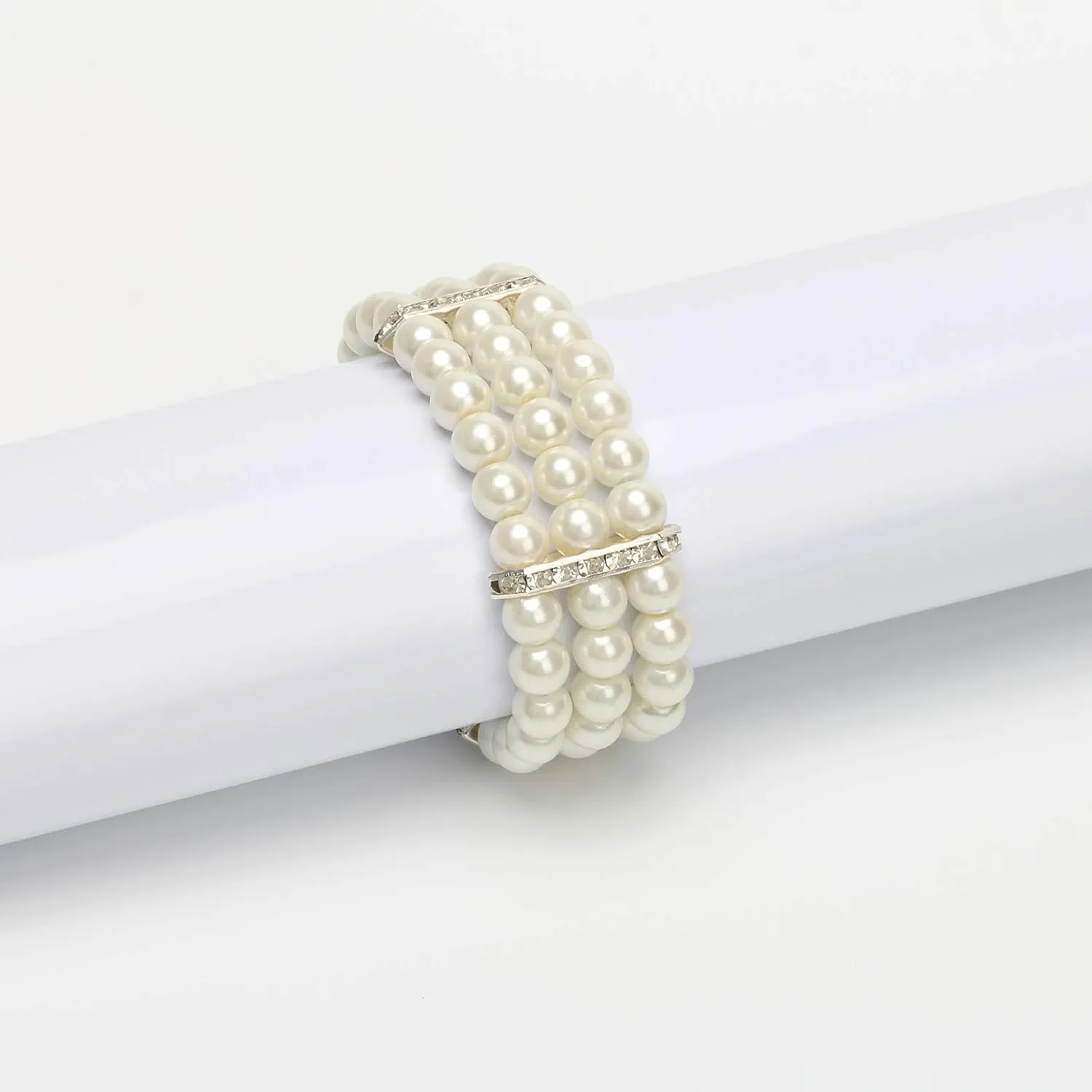 Coolrunner Ladies Faux Pearls Accent Off White Stretch Wrist Bracelet Jewelry (Pearl style3)