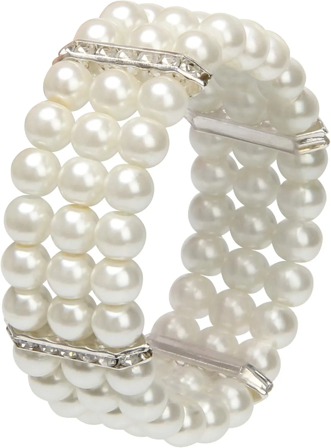 Coolrunner Ladies Faux Pearls Accent Off White Stretch Wrist Bracelet Jewelry (Pearl style3)