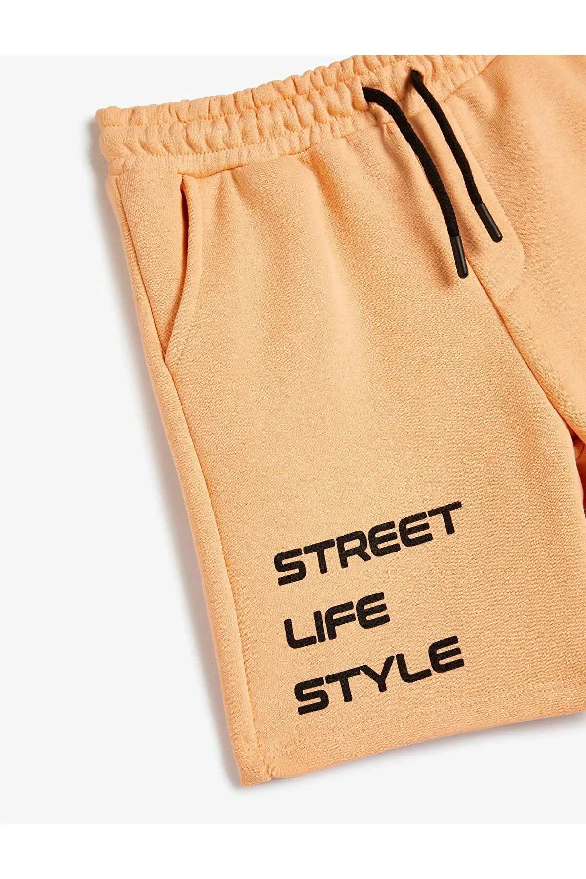 Cotton Boy's Tie Waist Pocket Slogan Printed  Shorts