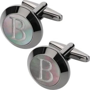 Cufflinks for Men, Black Mother Of Pearl Cuff Links Mens Gunmetal Black Cuff Links Initial Personalized Gift for Groom Husband Father