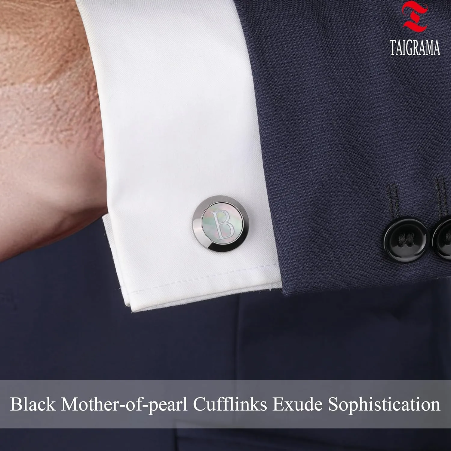 Cufflinks for Men, Black Mother Of Pearl Cuff Links Mens Gunmetal Black Cuff Links Initial Personalized Gift for Groom Husband Father