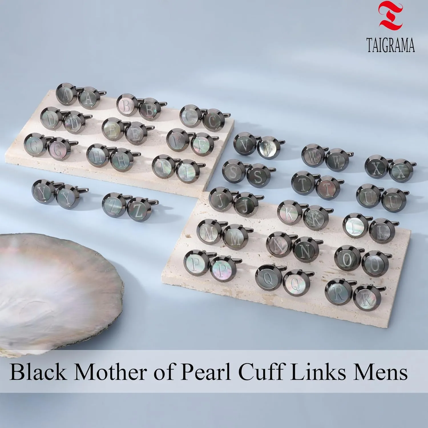 Cufflinks for Men, Black Mother Of Pearl Cuff Links Mens Gunmetal Black Cuff Links Initial Personalized Gift for Groom Husband Father