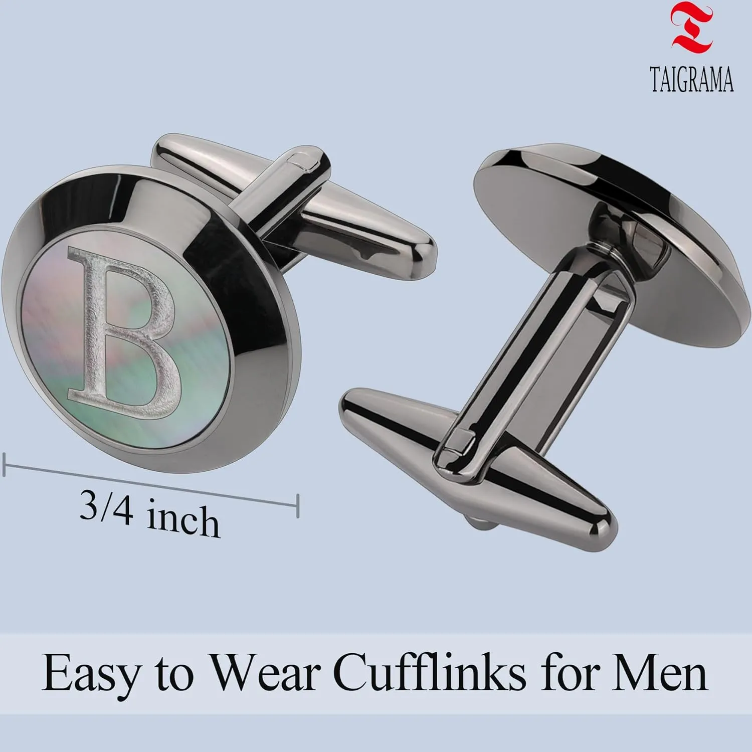 Cufflinks for Men, Black Mother Of Pearl Cuff Links Mens Gunmetal Black Cuff Links Initial Personalized Gift for Groom Husband Father