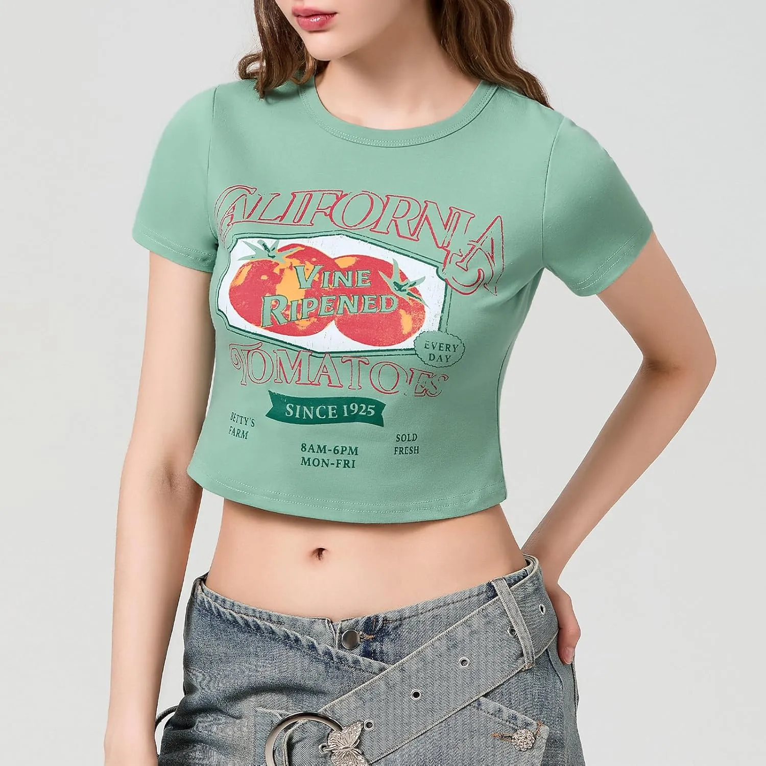 Cute Baby Tees for Women Y2K Short Sleeve T-Shirt Summer Slim Fit Round Neck Graphic Print Top 00s Retro Streetwear