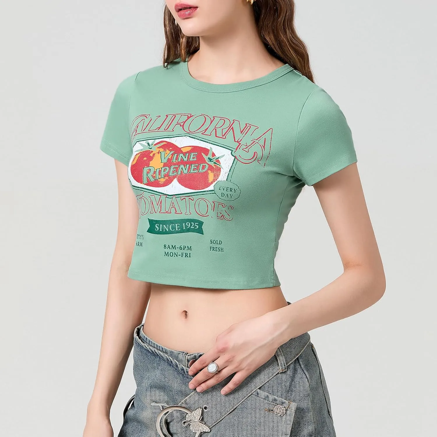 Cute Baby Tees for Women Y2K Short Sleeve T-Shirt Summer Slim Fit Round Neck Graphic Print Top 00s Retro Streetwear