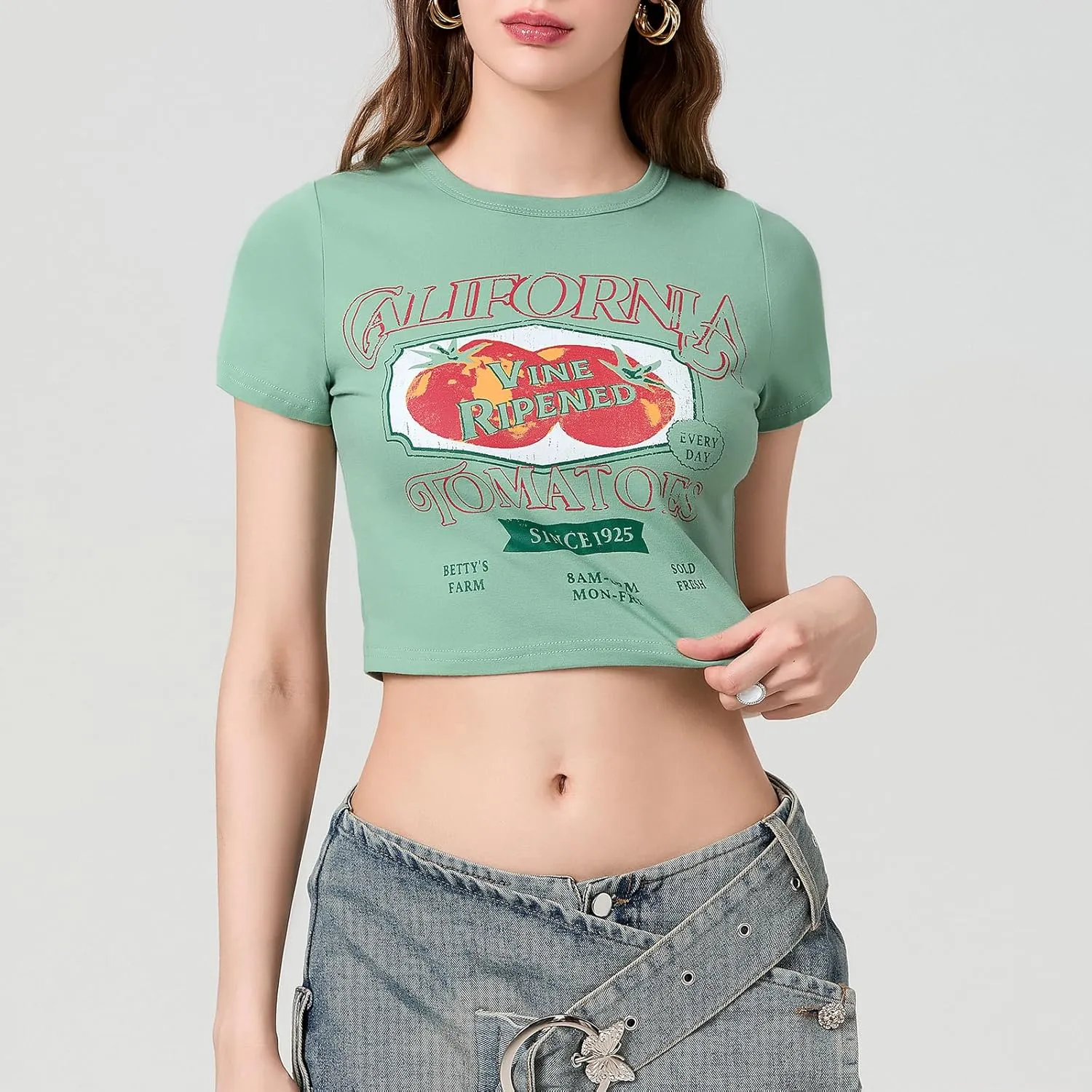 Cute Baby Tees for Women Y2K Short Sleeve T-Shirt Summer Slim Fit Round Neck Graphic Print Top 00s Retro Streetwear