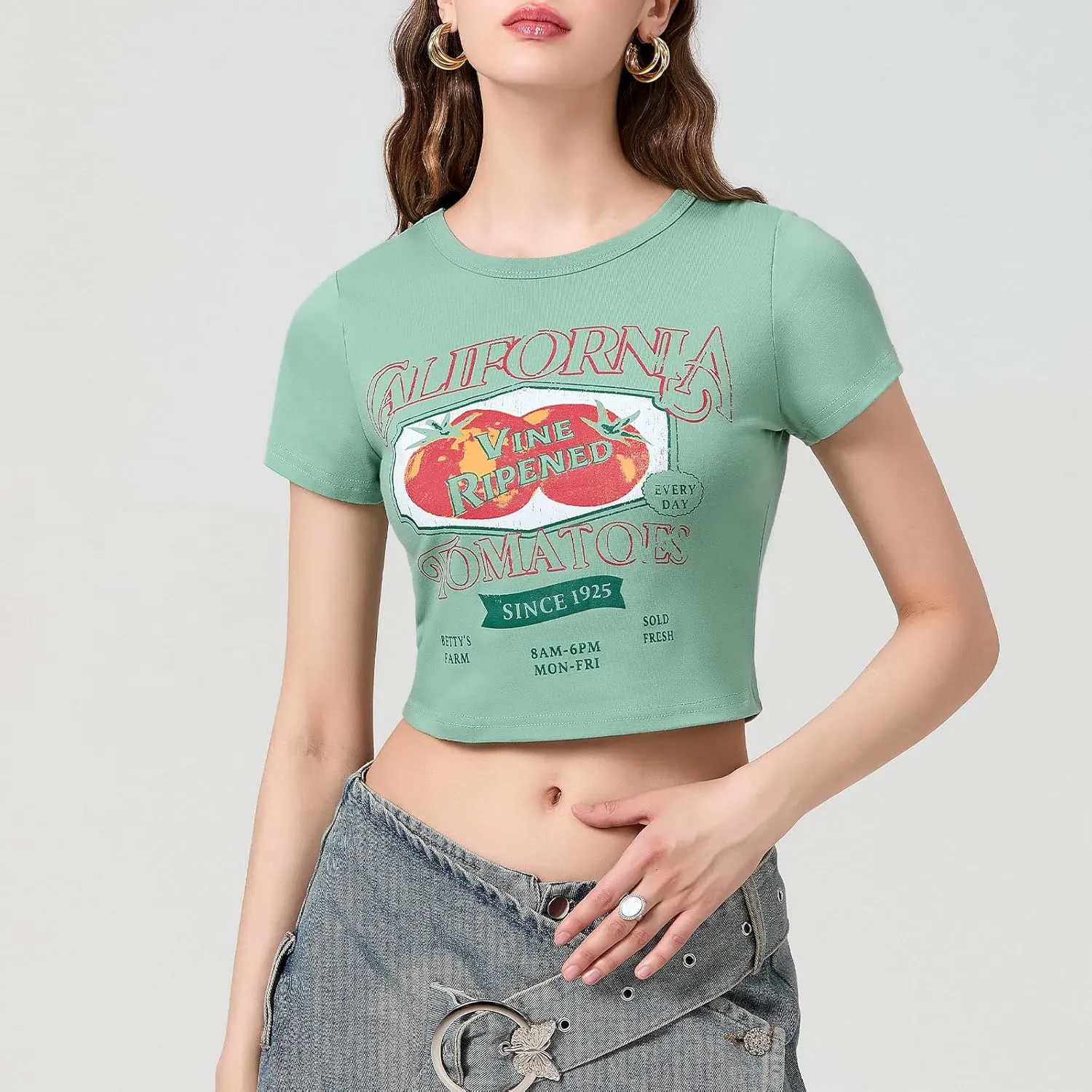 Cute Baby Tees for Women Y2K Short Sleeve T-Shirt Summer Slim Fit Round Neck Graphic Print Top 00s Retro Streetwear
