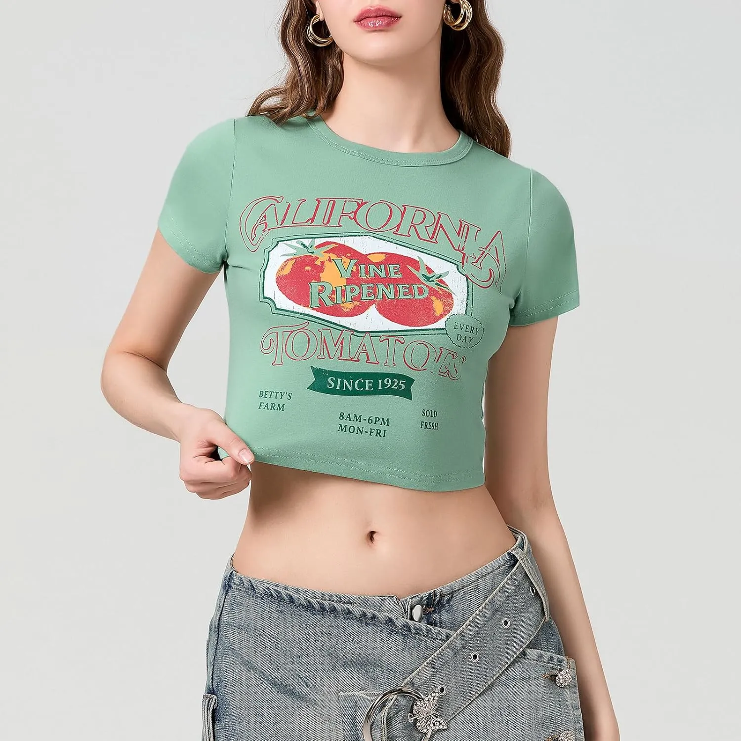 Cute Baby Tees for Women Y2K Short Sleeve T-Shirt Summer Slim Fit Round Neck Graphic Print Top 00s Retro Streetwear