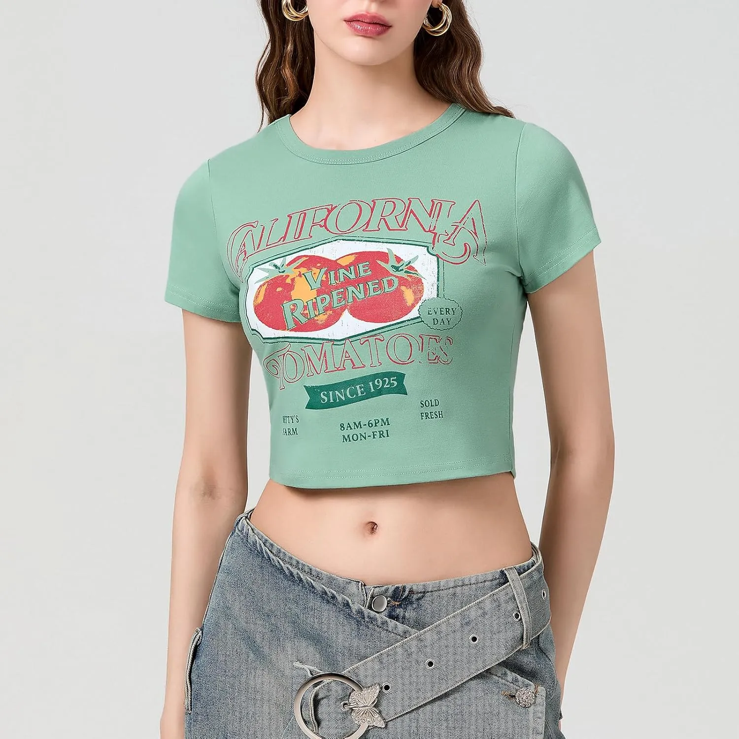 Cute Baby Tees for Women Y2K Short Sleeve T-Shirt Summer Slim Fit Round Neck Graphic Print Top 00s Retro Streetwear