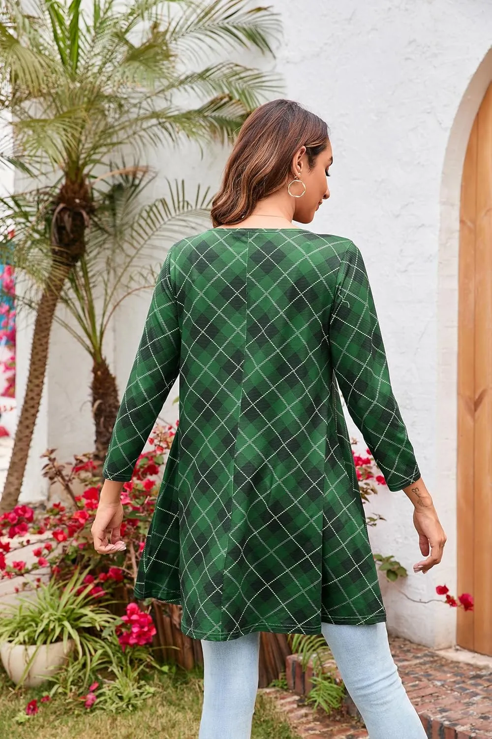 ENMAIN Women's Tunic Top 3/4 Sleeve Plus Size Tunic Tops to Wear with Leggings Ladies Casual Swing Dressy Blouses
