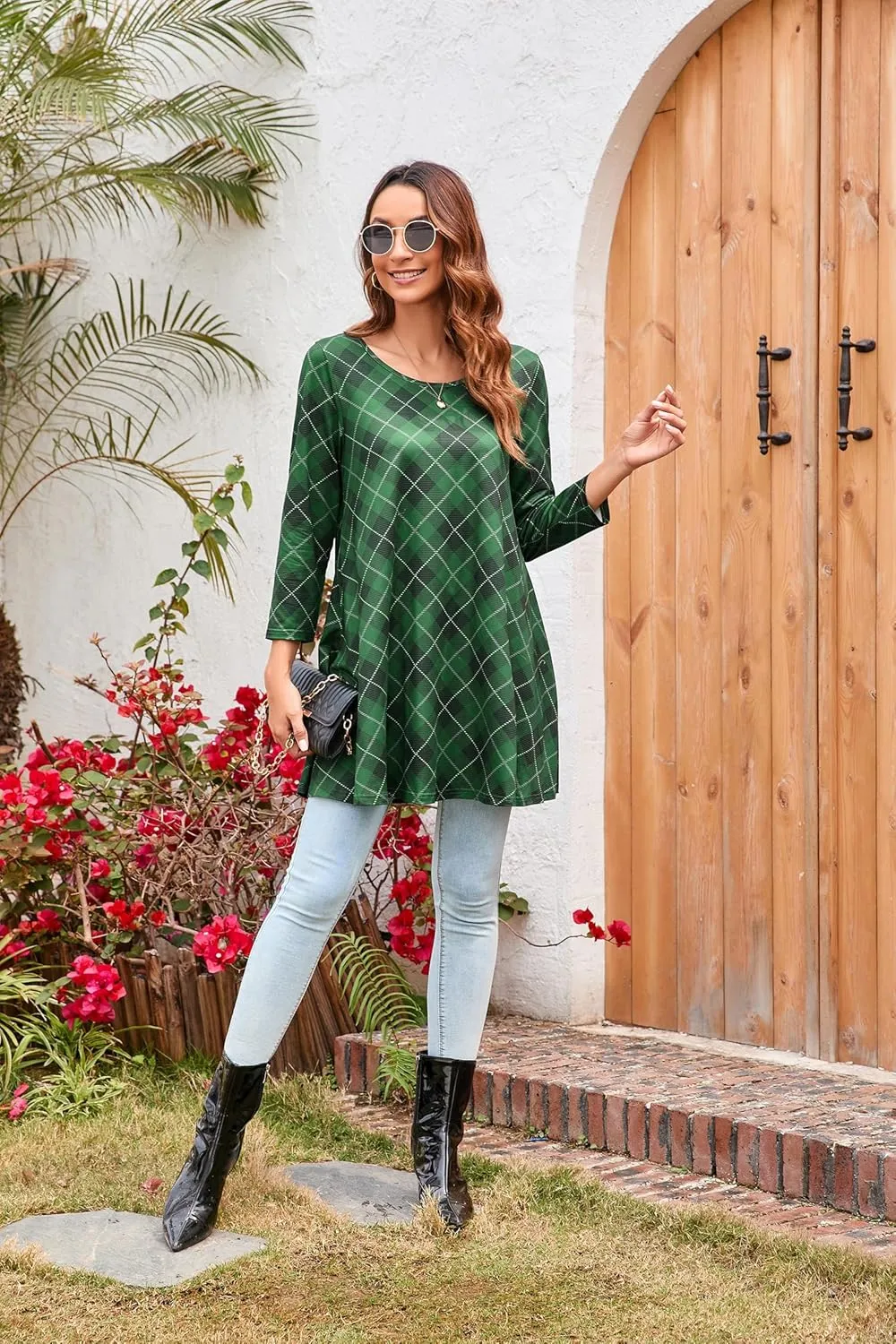 ENMAIN Women's Tunic Top 3/4 Sleeve Plus Size Tunic Tops to Wear with Leggings Ladies Casual Swing Dressy Blouses
