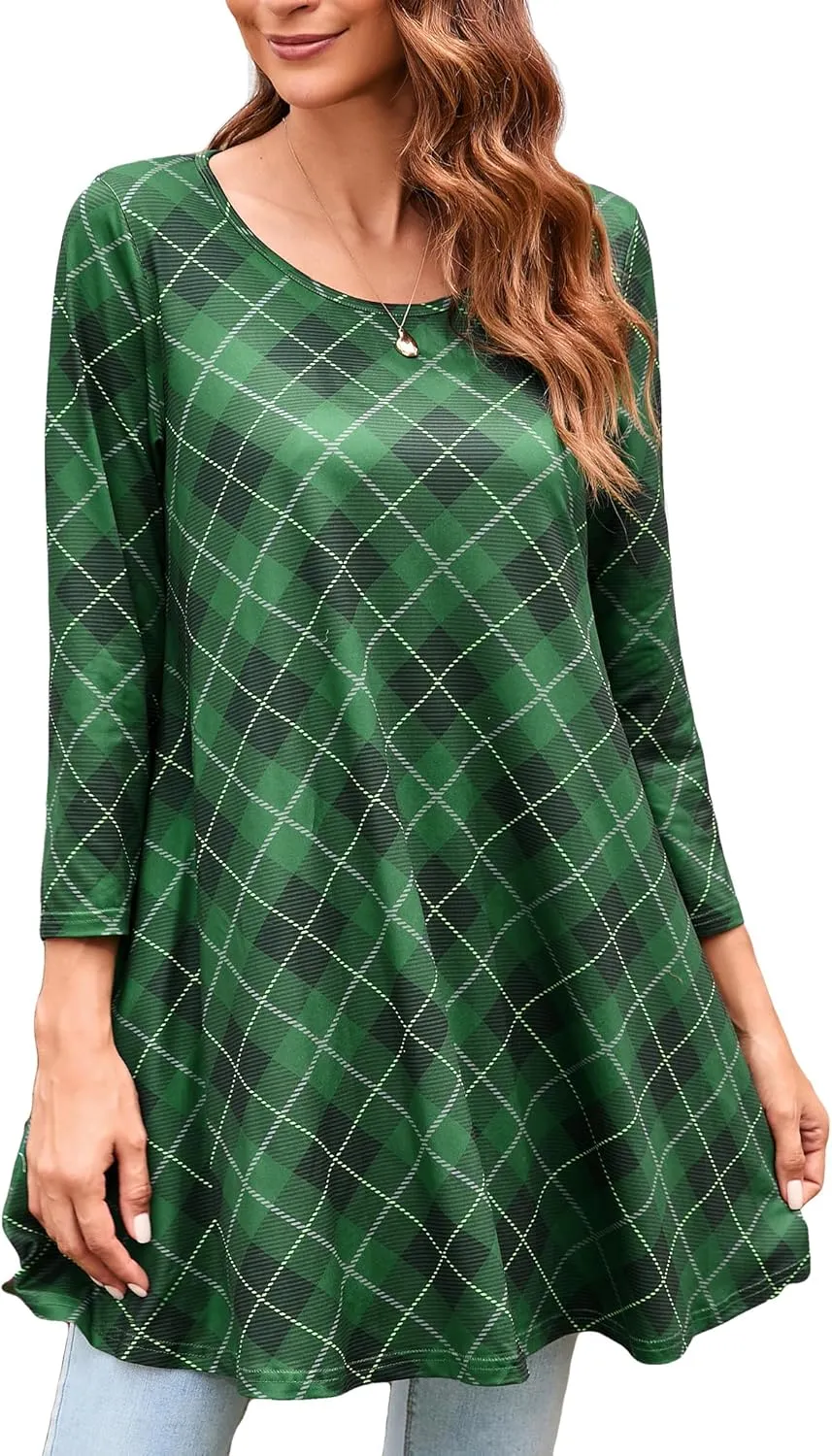 ENMAIN Women's Tunic Top 3/4 Sleeve Plus Size Tunic Tops to Wear with Leggings Ladies Casual Swing Dressy Blouses