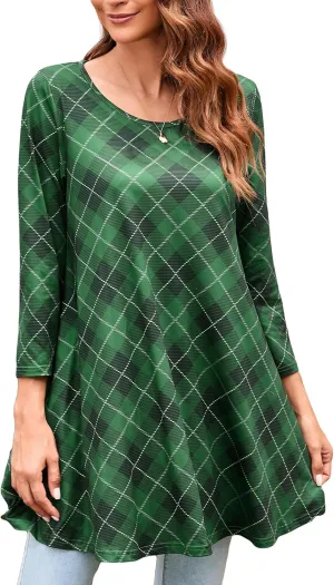ENMAIN Women's Tunic Top 3/4 Sleeve Plus Size Tunic Tops to Wear with Leggings Ladies Casual Swing Dressy Blouses