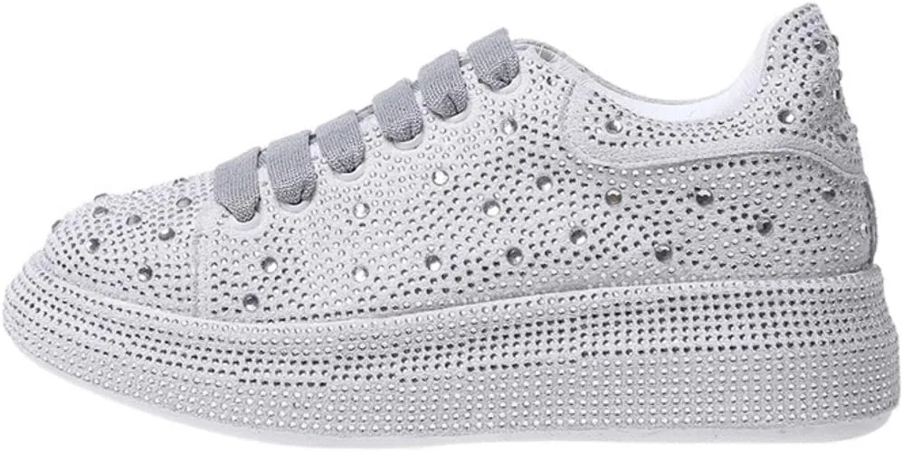 Fashionable Rhinestone Sweet Platform Bling Shoes for Women's Thick Soles PU Casual Sports with Jeans Skirts Comfortable Breathable Wedding Outdoors