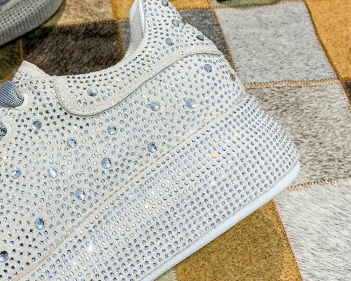 Fashionable Rhinestone Sweet Platform Bling Shoes for Women's Thick Soles PU Casual Sports with Jeans Skirts Comfortable Breathable Wedding Outdoors