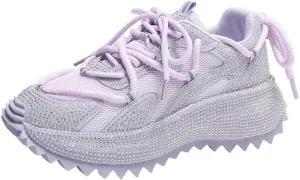 Fashionable Rhinestone Sweet Platform Bling Shoes for Women's Thick Soles PU Casual Sports with Jeans Skirts Comfortable Breathable Wedding Outdoors