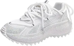 Fashionable Rhinestone Sweet Platform Bling Shoes for Women's Thick Soles PU Casual Sports with Jeans Skirts Comfortable Breathable Wedding Outdoors