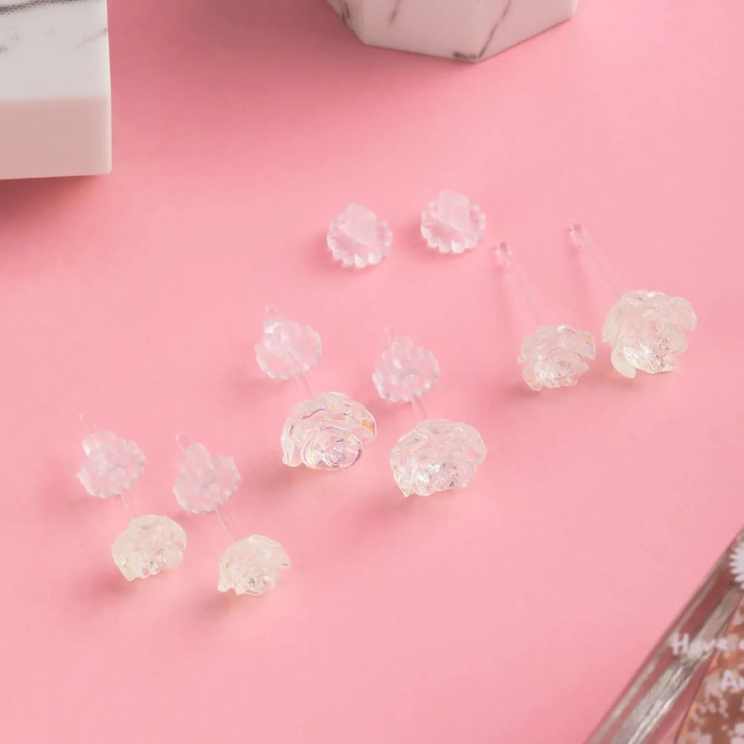 Joez Wonderful Plastic Earrings, Rose Colorful White Earring Stud for Sensitive Ears, Earrings Hypoallergenic