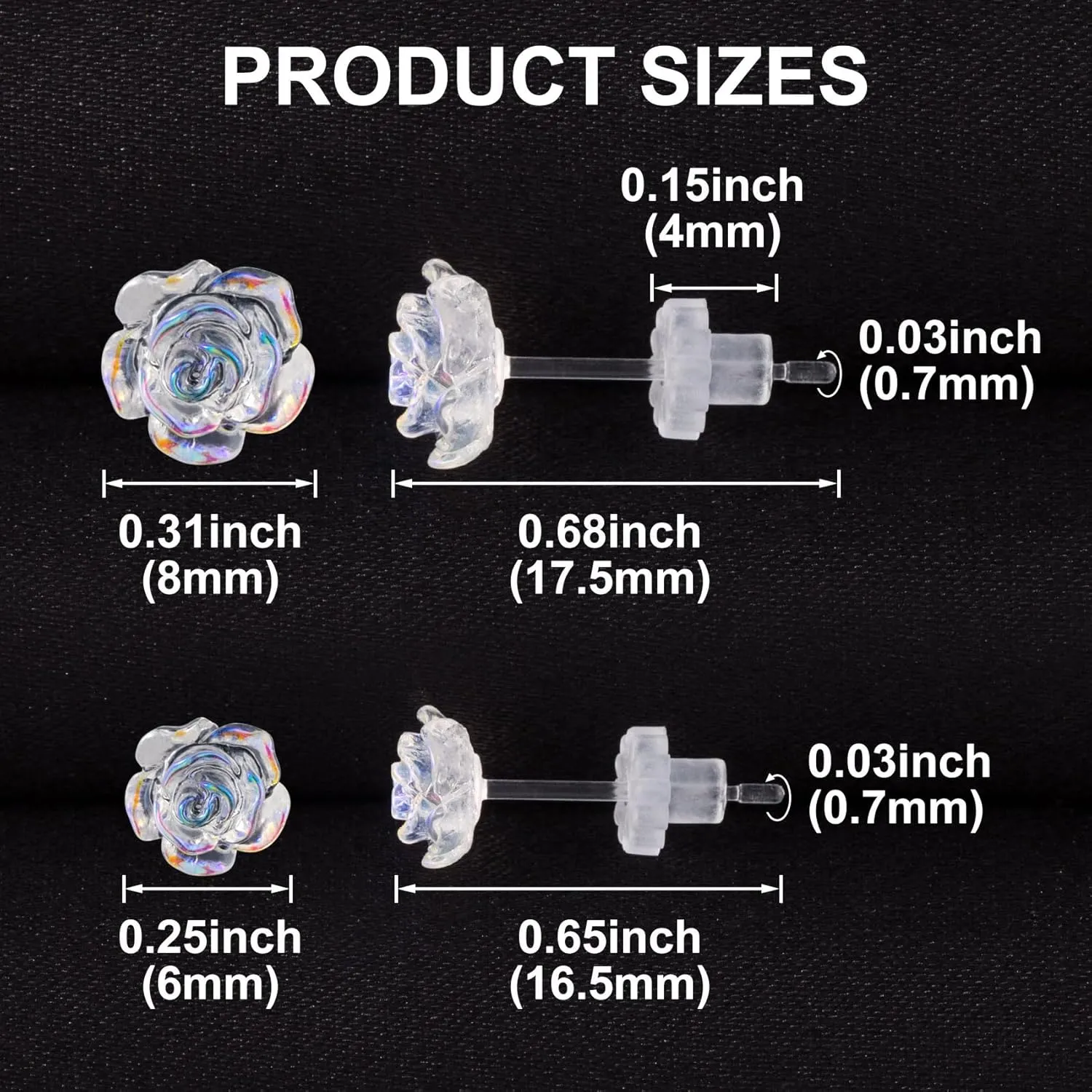 Joez Wonderful Plastic Earrings, Rose Colorful White Earring Stud for Sensitive Ears, Earrings Hypoallergenic