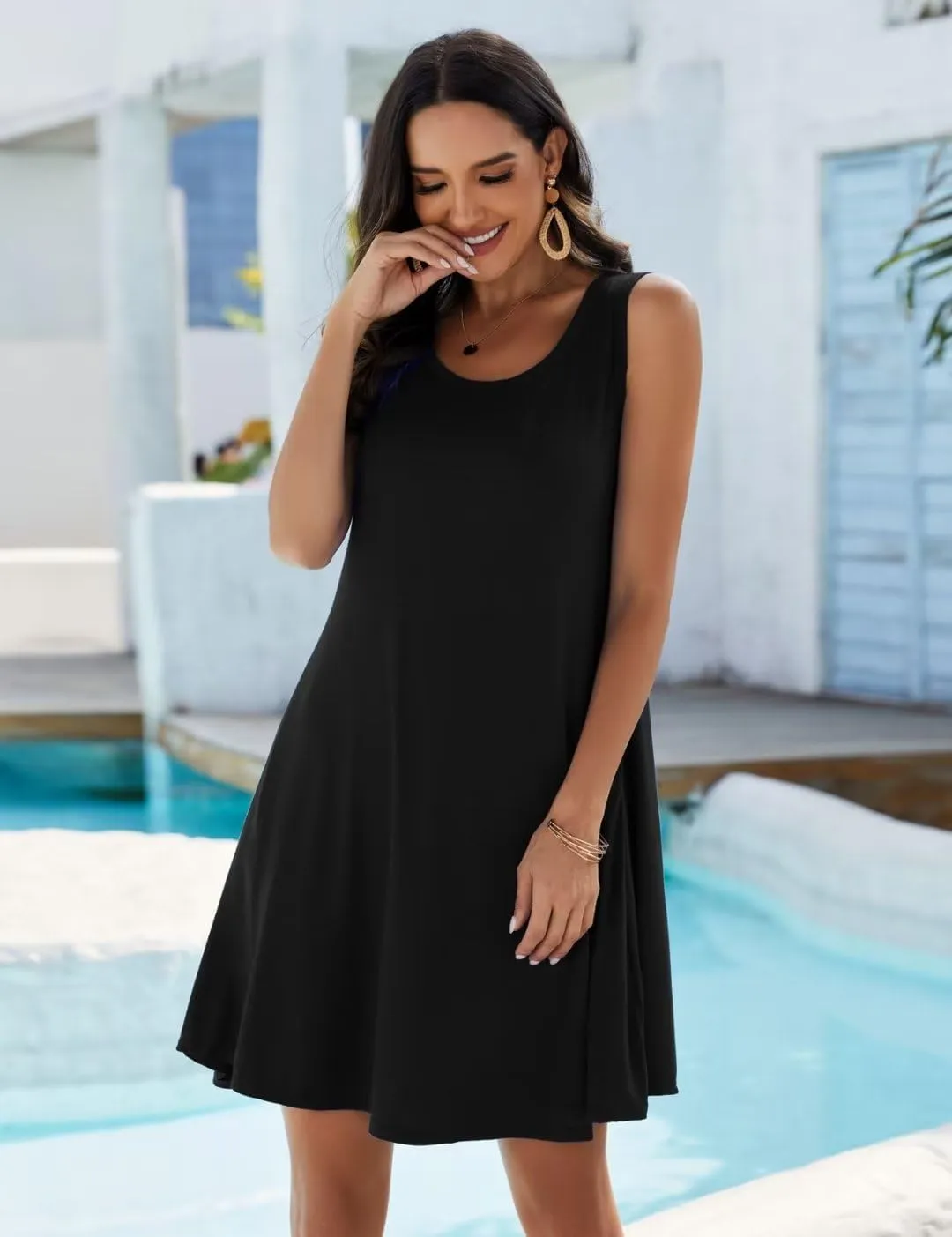 JollieLovin Women Summer Sundress Plus Size Tank Sleeveless T-Shirt Dress Beach Swing Loose Fit Casual