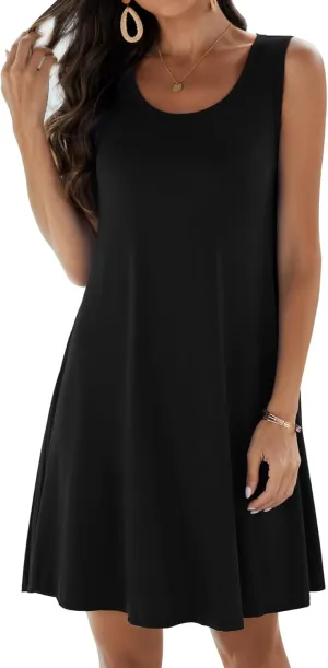 JollieLovin Women Summer Sundress Plus Size Tank Sleeveless T-Shirt Dress Beach Swing Loose Fit Casual