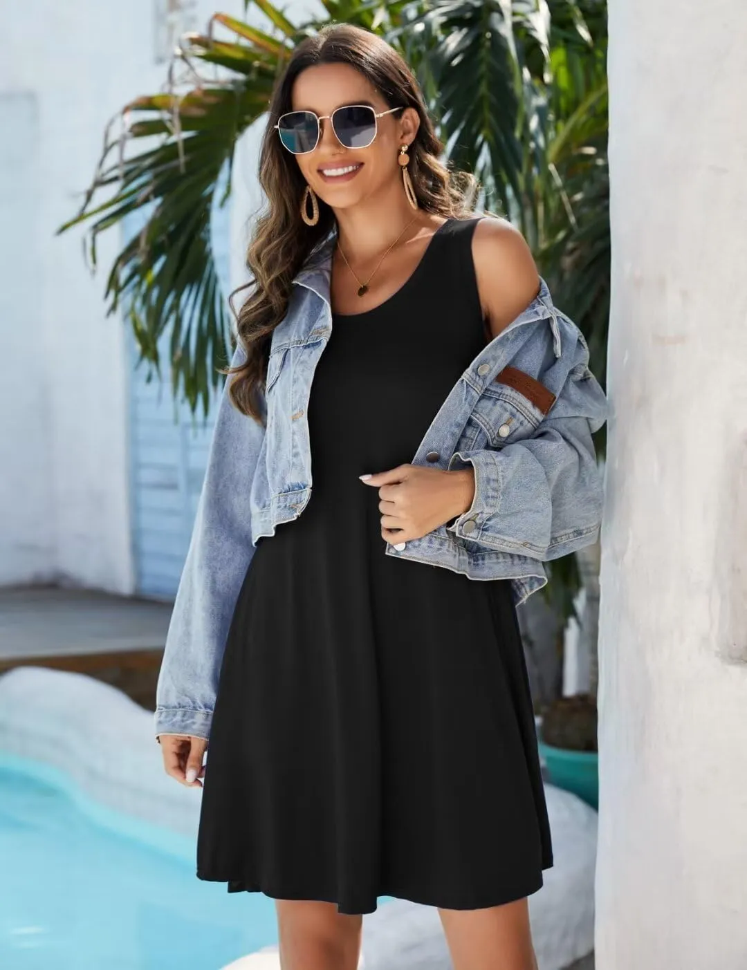 JollieLovin Women Summer Sundress Plus Size Tank Sleeveless T-Shirt Dress Beach Swing Loose Fit Casual