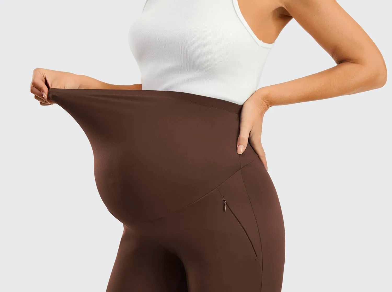 JOYSPELS Smooth Feeling Wide-Leg Maternity Work Pants Soft Pregnancy Yoga Pants with Zippered Pockets Over The Belly