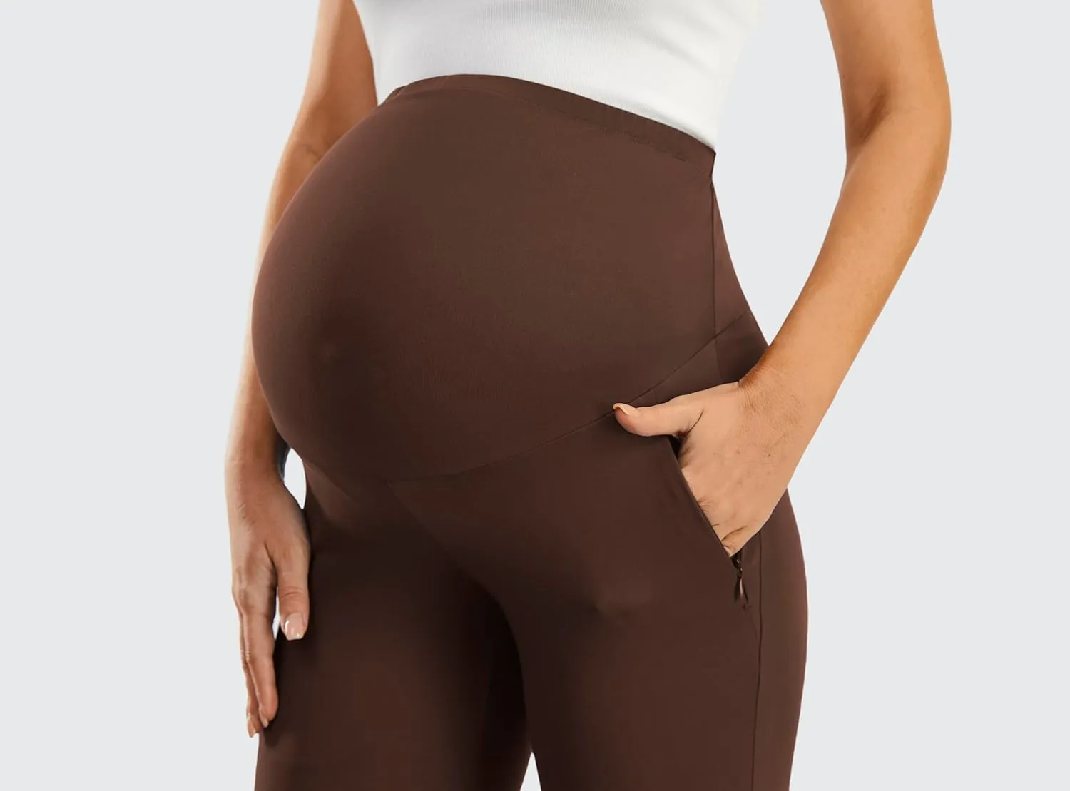 JOYSPELS Smooth Feeling Wide-Leg Maternity Work Pants Soft Pregnancy Yoga Pants with Zippered Pockets Over The Belly