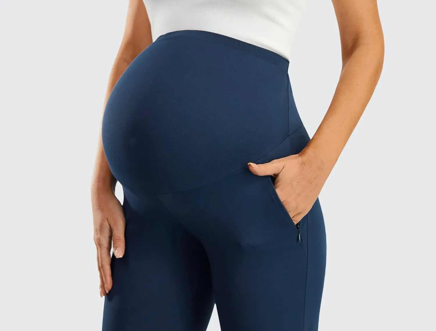 JOYSPELS Smooth Feeling Wide-Leg Maternity Work Pants Soft Pregnancy Yoga Pants with Zippered Pockets Over The Belly