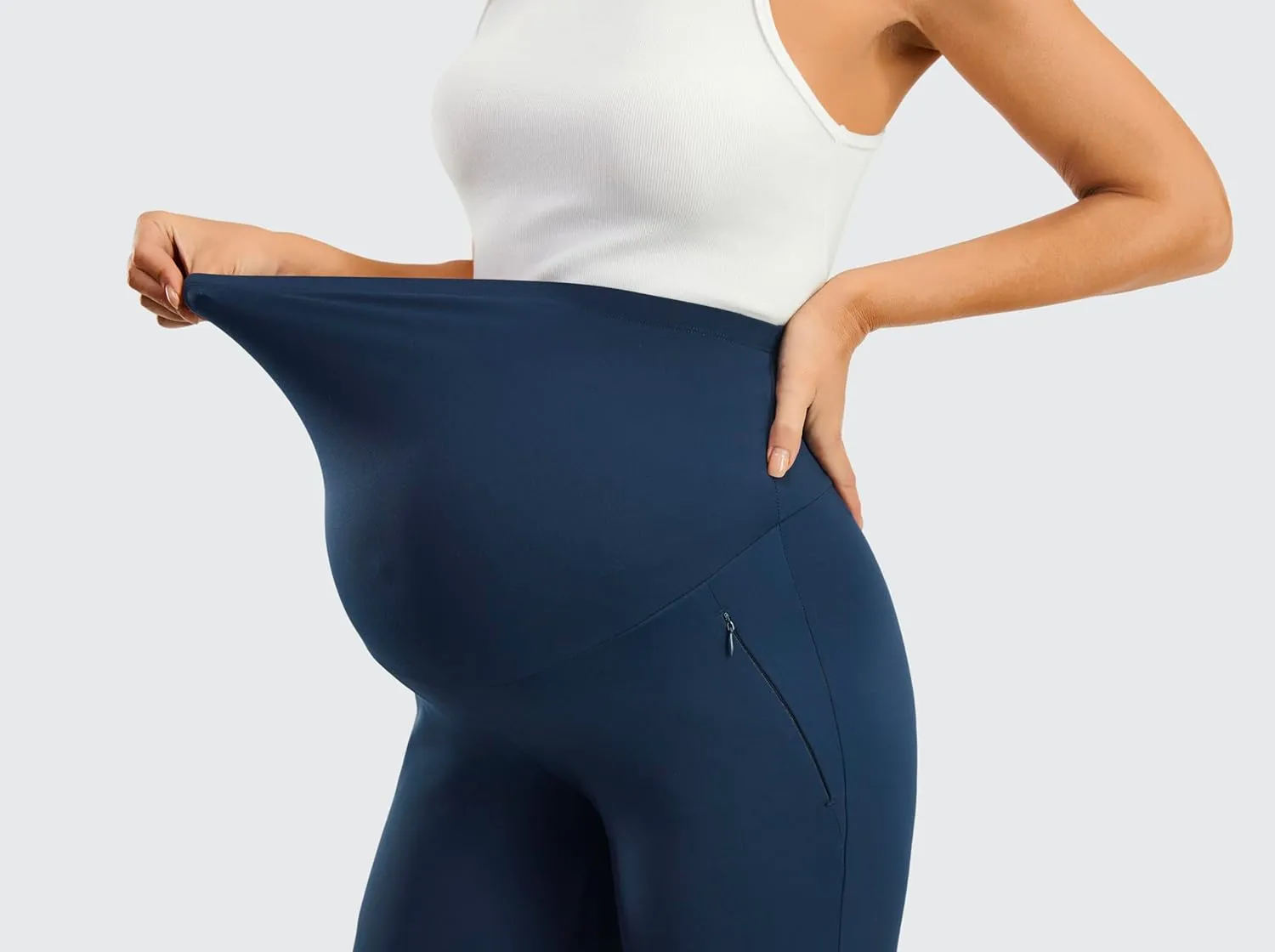 JOYSPELS Smooth Feeling Wide-Leg Maternity Work Pants Soft Pregnancy Yoga Pants with Zippered Pockets Over The Belly