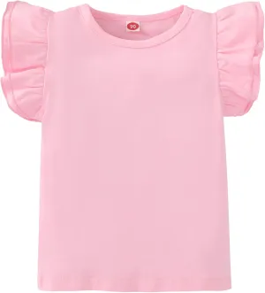 Kids Blouse Plain Ruffle Sleeve Top Toddler Girls Solid Color T-Shirt Baby Girl Cotton Casual Clothes