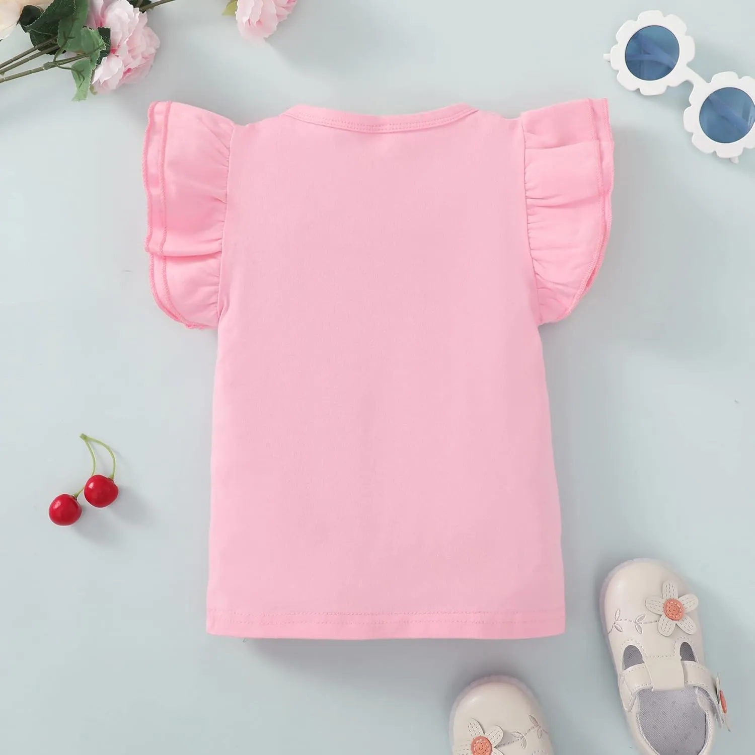 Kids Blouse Plain Ruffle Sleeve Top Toddler Girls Solid Color T-Shirt Baby Girl Cotton Casual Clothes