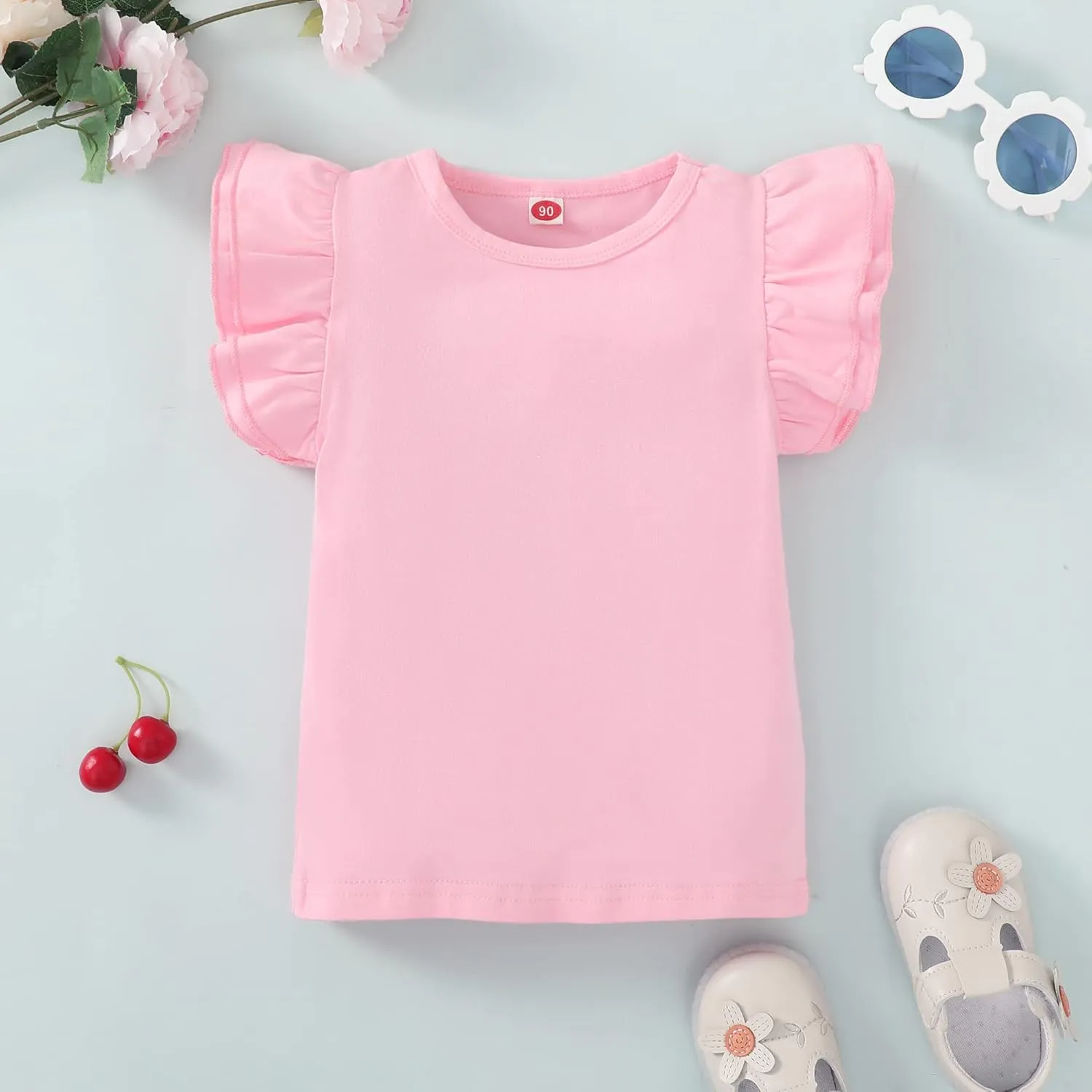 Kids Blouse Plain Ruffle Sleeve Top Toddler Girls Solid Color T-Shirt Baby Girl Cotton Casual Clothes