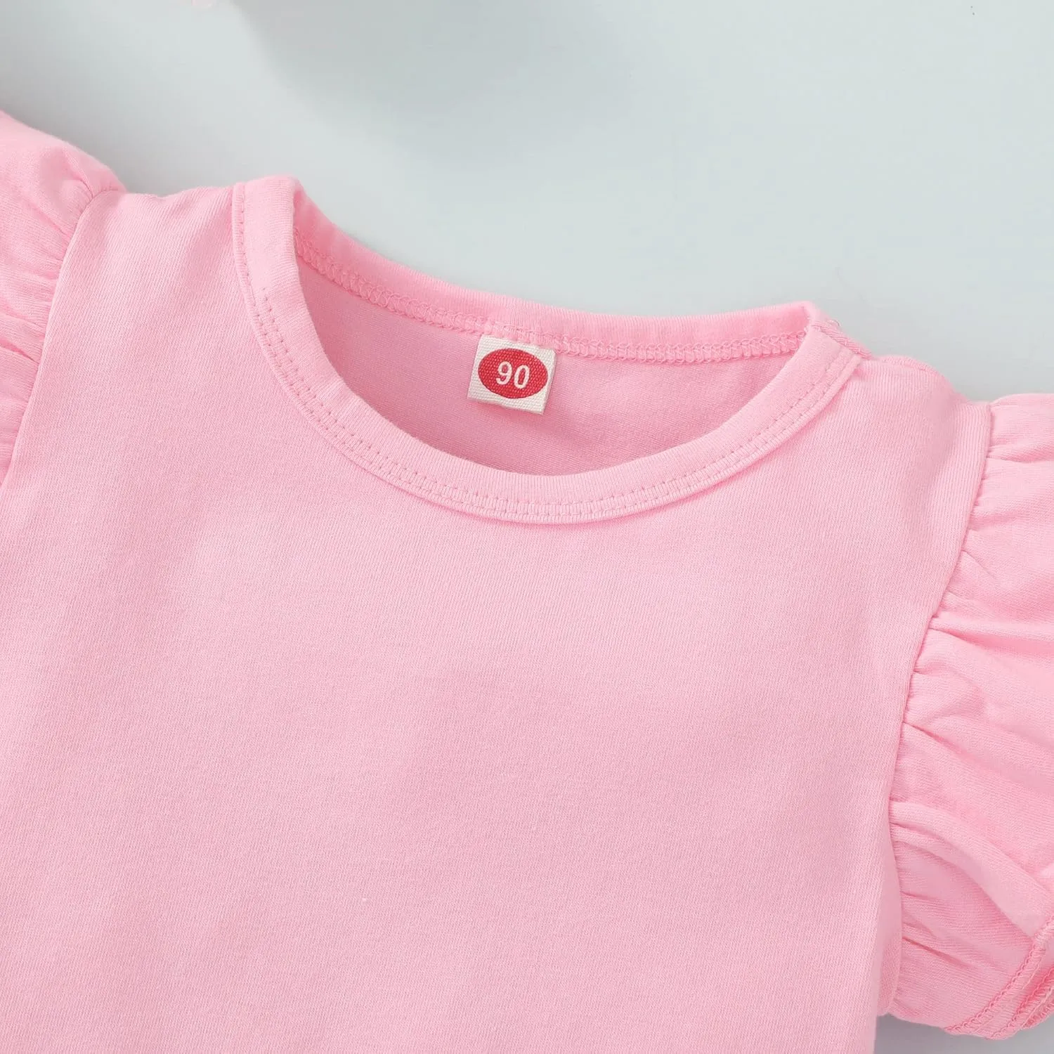 Kids Blouse Plain Ruffle Sleeve Top Toddler Girls Solid Color T-Shirt Baby Girl Cotton Casual Clothes