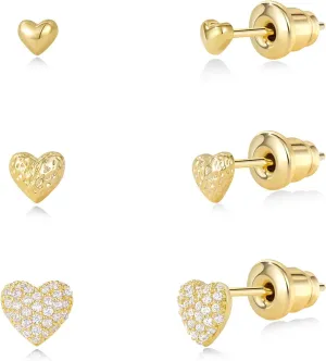 KissYan Stud Earrings Set for Women, 14K Gold Plated 3 Pairs Cubic Zirconia Small Stud Earring Multipack Hypoallergenic Dainty Trendy Jewelry Gifts