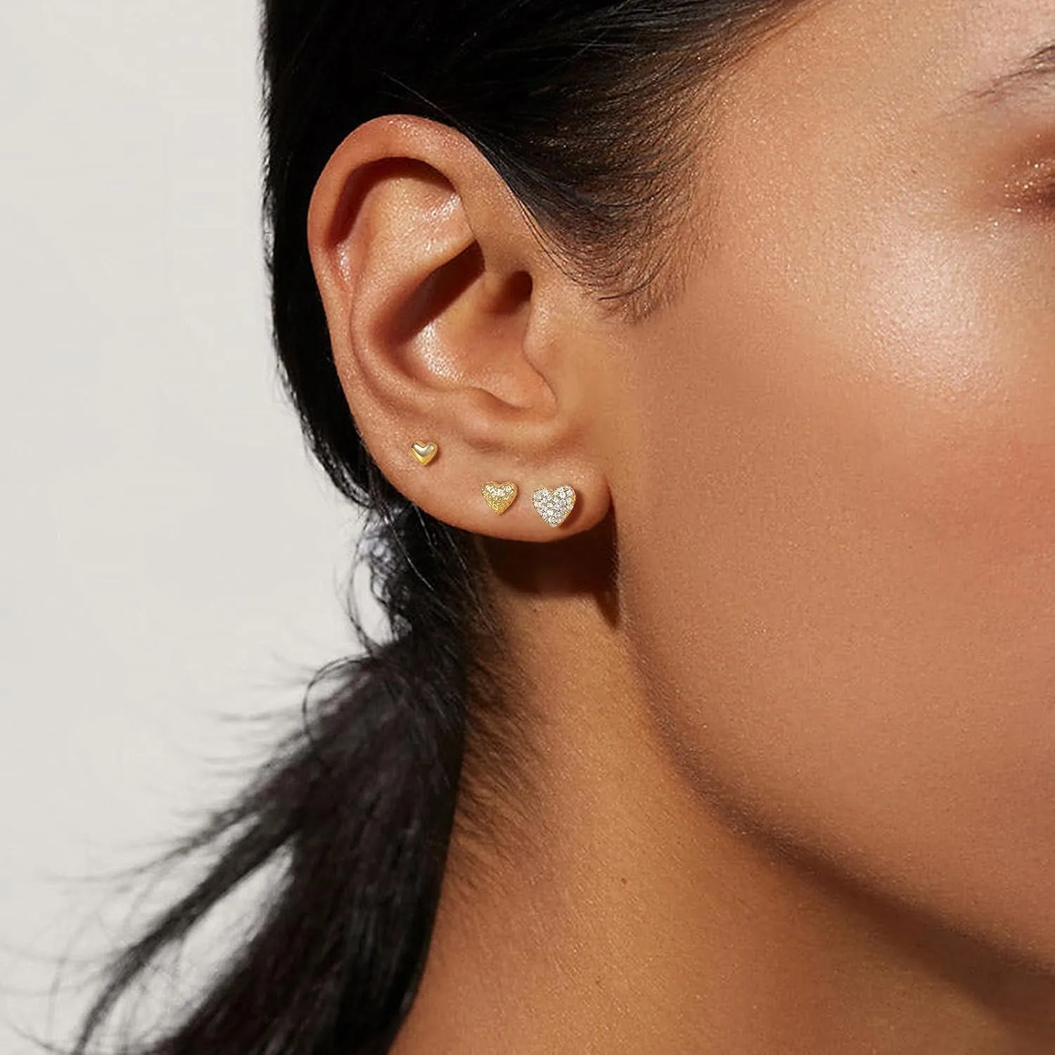 KissYan Stud Earrings Set for Women, 14K Gold Plated 3 Pairs Cubic Zirconia Small Stud Earring Multipack Hypoallergenic Dainty Trendy Jewelry Gifts